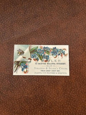 Antique Victorian Trade Card-Midler Cigar Shop Syracuse NY Candy/Florist/Plants