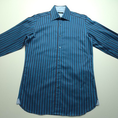 Ted Baker Archive Mens Shirt Medium Blue Striped French Cufflinks Night Club M