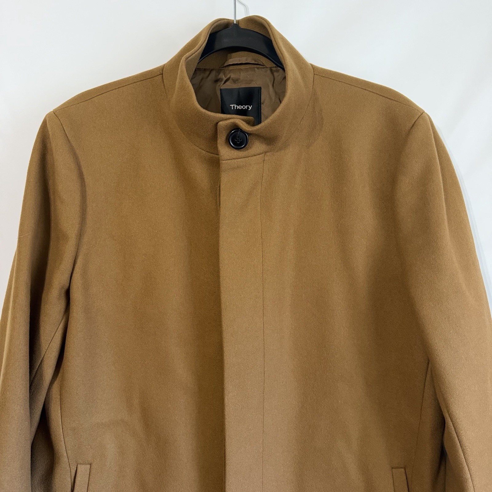Theory Belvin WP Voedar Coat Men's Large Camel Wool Cashmere Button Up Luxury - second product detail image