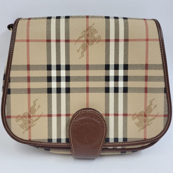 Vintage BURBERRY Haymarket Check Coated Canvas Crossbody Saddle Bag + COA