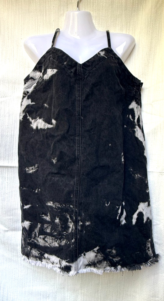 Asos Edgy Acid Wash Black Denim Mini Dress Raw Hem Grunge Boho Festival 12