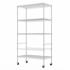 5 Tier Deep Storage Shelves Heavy Duty Steel Metal Shelves Unit with Wheels a...
