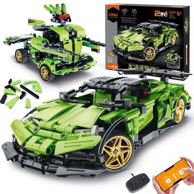 STEM Building Blocks Kit for - 2 in 1 Remote Control Race Car and Robot , Gre...