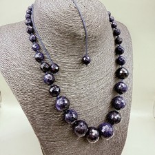 New Lola Rose Sparkling Midnight Blue Sandstone Round Faceted Beaded Necklace