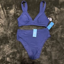 Cupshe Blue High Waisted Two Piece Bikini Swimsuit Set - Women's