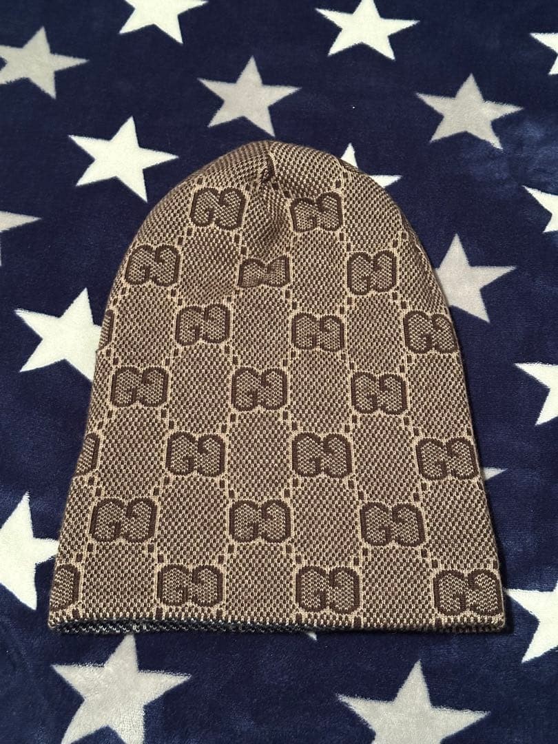 Gucci GG Logo Knit Hat Gray Brown thumbnail 3