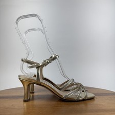 Womens Nina Bobby Gold Faux Leather Strappy Rhinestone Heeled Sandals Size 5 M