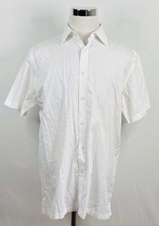 Camisa Hart Schaffner Marx Grande Manga Corta Blanca 100% Algodón Informal Abotonada Foto 2 de 4