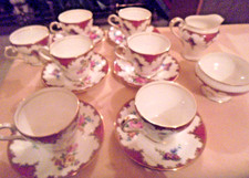 AYNSLE ENGLAND FINE BONE CHINA TEA CUP/SAUCERS,MILK,SUGAR BOWL SET FLOWER DESIGN