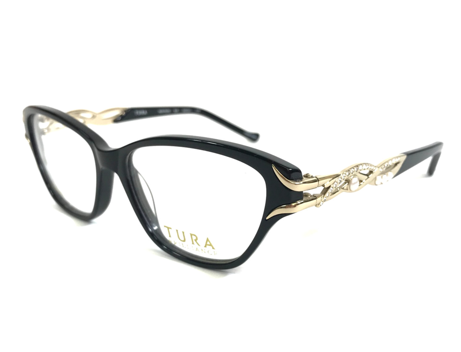 Tura Brilliance Eyeglasses Frames MOD.TE232 BLK Black Gold Crystals 53-15-135