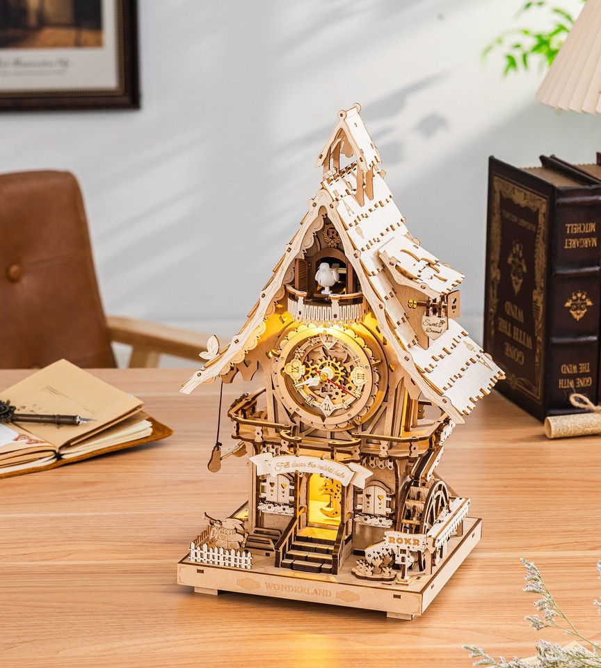 ROKR 3D Wooden Puzzle for Adult Original Color Vintage Cuckoo Clock DIY ...