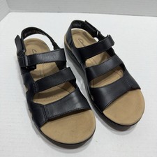 Clarks Collection Sz 6M Black Leather Sandals Laurieann Ultimate Comfort Flat
