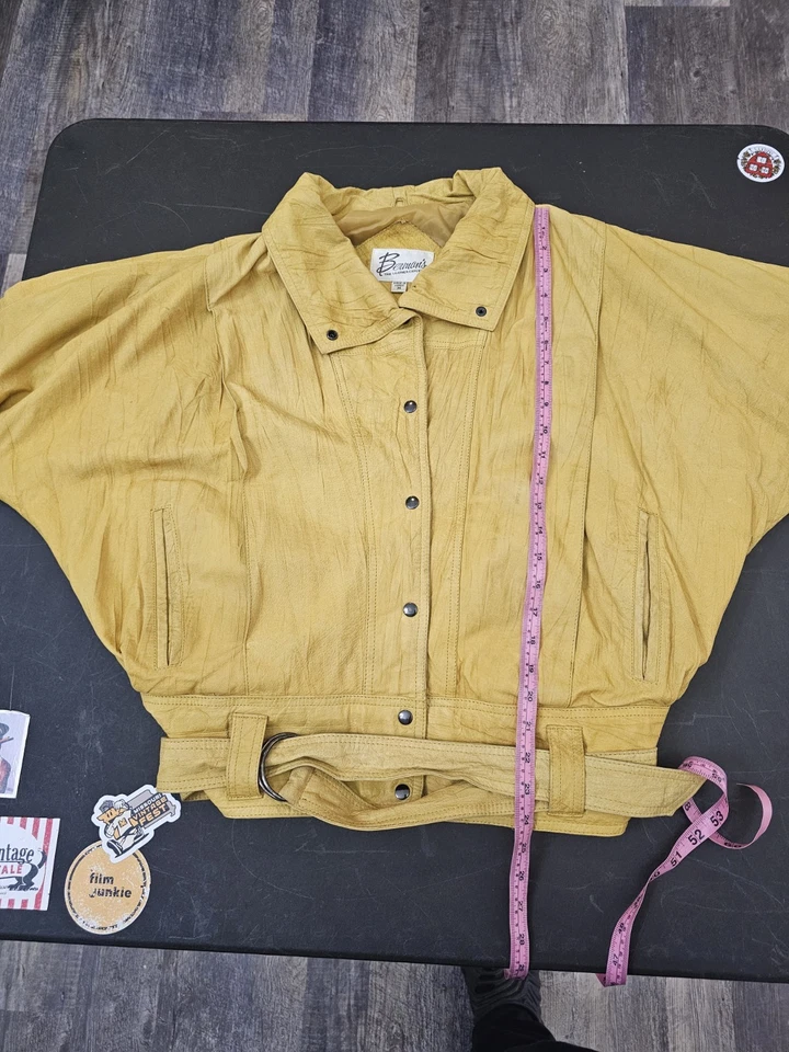 VINTAGE Breman's Studio Made In USA  Womens Yellow Leather 60's Bomber Jacket M - Image 4 of 4