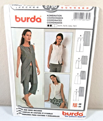 Burda 8796 Womens Coordinates Tunic Top Skirt Capri Pants EASY Pattern Sz 10-22