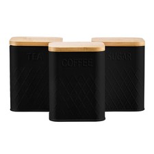 Tea Coffee Sugar Canister 3-Piece Square Kitchen Storage Bin Jar Set 6 Colours