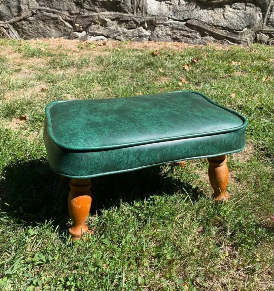 Reposapiés pequeño vintage vinilo verde otomano Foto 2 de 3