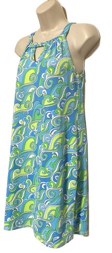 Banana boat M sleeveless keyhole dress blue yellow green geometric print 50+ UPF - Picture 3 of 9