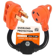 Overload Protector 50 Amp to 30 Amp RV Adapter with Circuit Breaker, NEMA 14