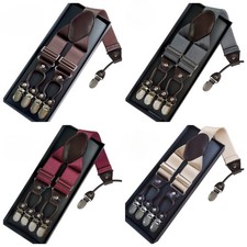 35mm Men's Adult 6-clips Trouser Braces Belt Suspenders Formal Wear with Box