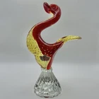 Vintage Murano Glass Sommerso Bird Figurine | Red & Amber Controlled Bubbles