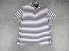 Tommy Hilfiger Polo Shirt Men Medium Blue Stripe 100 Cotton Custom Fit
