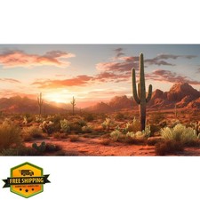 Riivvdise Desert Reptile Habitat Backdrop Sunset Cactus 36x18 Vinyl