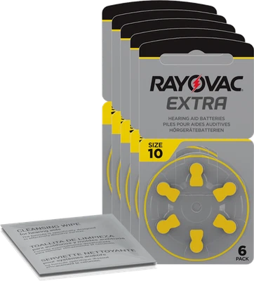 30 piles auditives Rayovac Extra Advanced jaune P10 (5 x 6) + chiffon de nett... - Photo 1/4