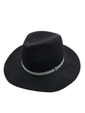 D&Y Black Wool Fedora Hat With Geometric Band