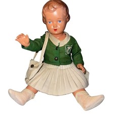 Vintage Celluloid Schildkrot German School Girl 10" Doll Turtle 25 Mark Handmade