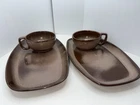 2 ~ Frankoma Plainsman Brown 45C Handled Soup Mugs & 5SQ Sandwich Platters Trays