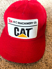 Vintage Caterpillar Hat Red Corduroy Baseball Cap NC Machinery Co Snapback