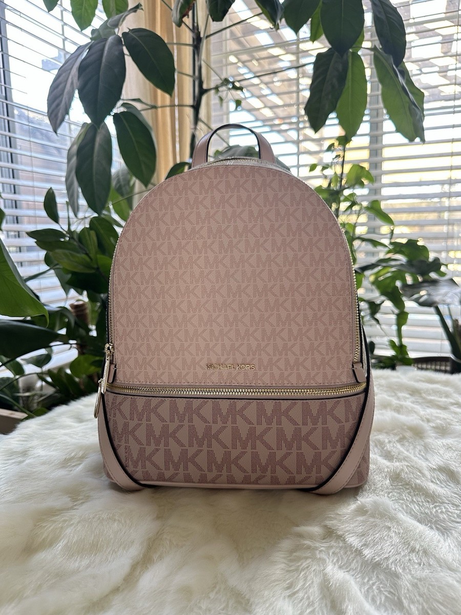 Michael Kors Rhea Medium Zip Backpack & Large Trifold Wallet Optic White Multi MICHAEL Michael Kors Rhea Zip Medium Slim Backpack (Opt  main image 3