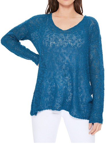 2025 YEMAK Women's Summer V Neck Long Sleeve Sheer Knitted Top (MK3392) - Picture 30 of 31