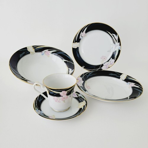 Retro Mikasa Charisma Black Floral Teacup & Saucer 2 Sets Pink Blue Flower Japan - Picture 13 of 13