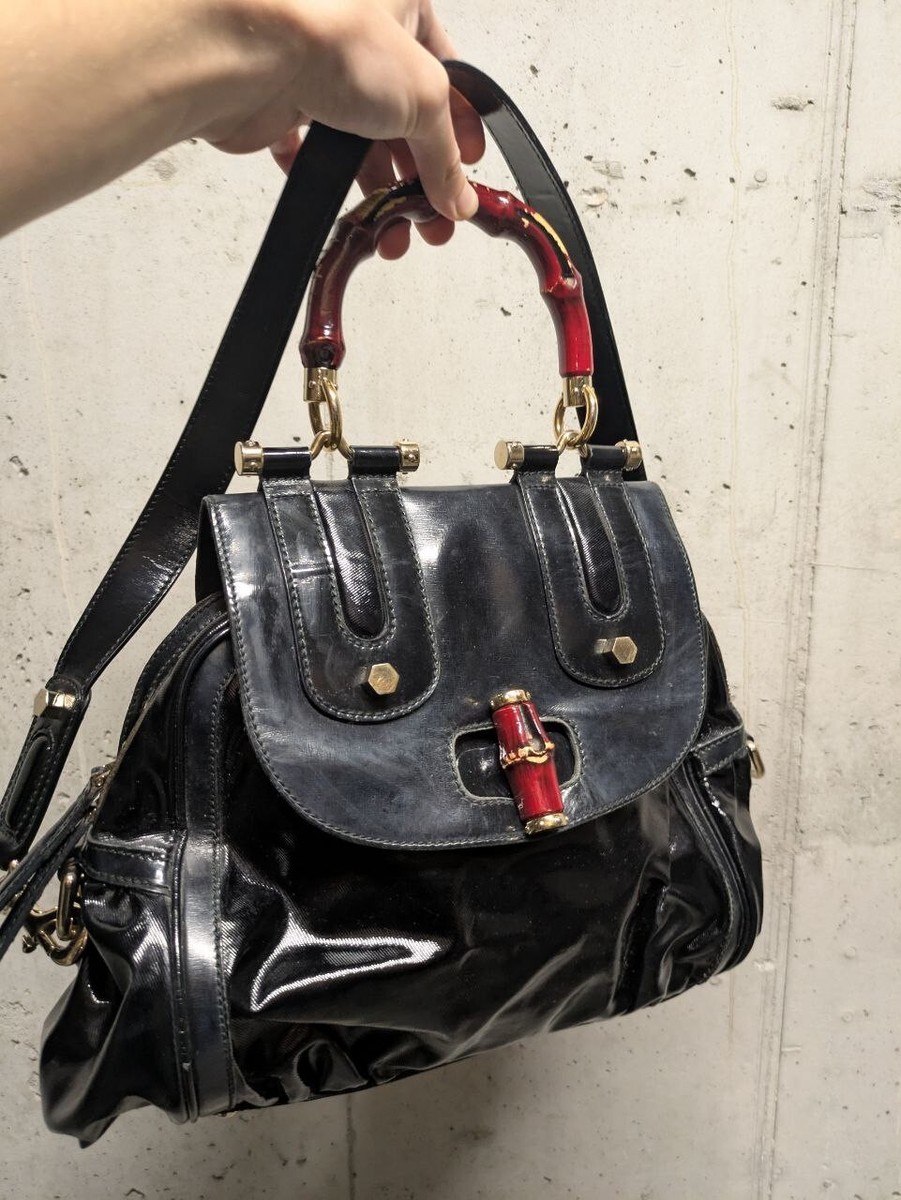 Gucci Pop Bamboo Dialux Coated Canvas Top Handle Shoulder Gucci Pop Bamboo Dialux Coated Canvas Top Handle Shoulder