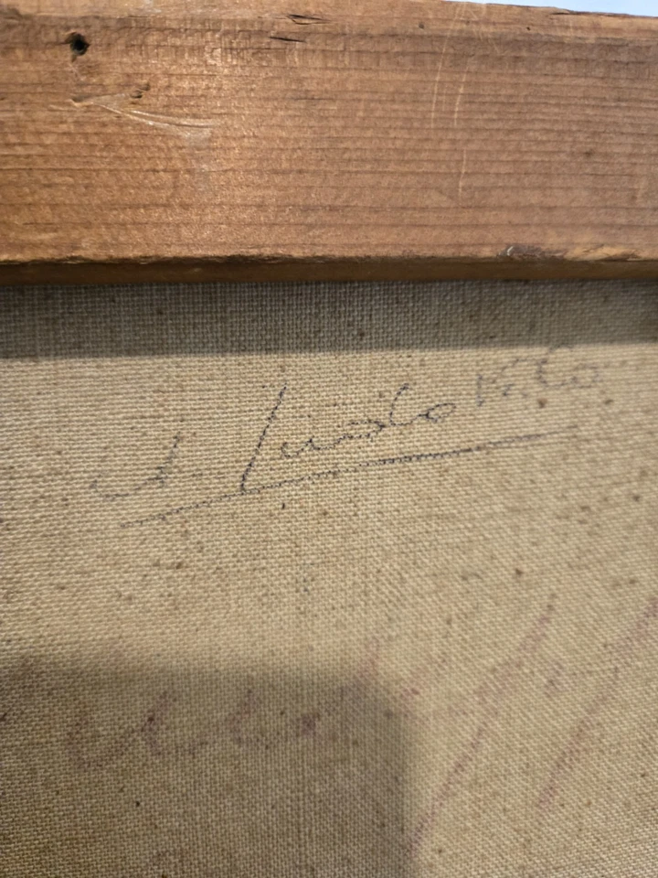 Antiguo óleo sobre lienzo de la década de 1860 "San Juan" firmado por H. Hudelette-Firenze Foto 3 de 4