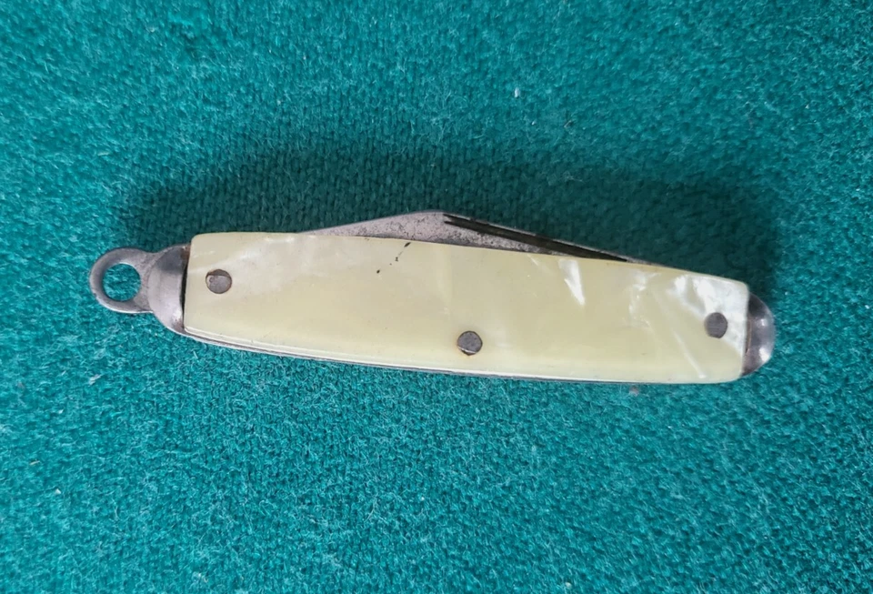 Cuchillo de Bolsillo Llavero Nácar Antiguo RARO, 1 Hoja HECHO EN EE. UU., 2-1/2" Foto 2 de 4