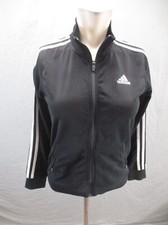 ADIDAS Size M 10-12 Boy Black Full Zip Stand Collar Pocket Athletic Jacket 892