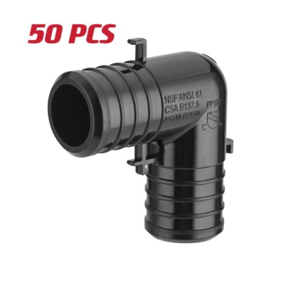 50 PCS EFIELD Poly Barb Crimp Pex Fittings 1'' X 1'' Elbow With Position Tab, NSF