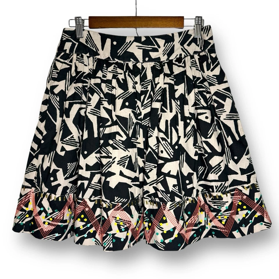 Saia Anthropologie | Tamanho 6 Odille arte abstrata lantejoula linha A bordada forrada - Imagem 2 de 4