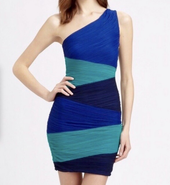 bcbg blue bandage dress BCBGMAXAZRIA Teal Navy Royalbluco Kira One Shoulder Size M Bodycon Pants Size:33 S Socks Textured Diamonds Blue week4122_20221009 Sleeveless Designed with gathered sleeves