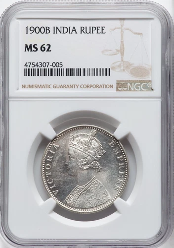 India 1900B Rupee NGC MS 62