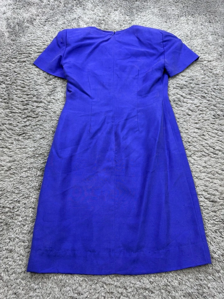Spenser Jeremy Dress Women 2 Petite Blue Silk Side Button Shirt Dress Scarf Vtg - Image 2 of 4