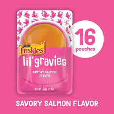 Purina Friskies Lil' Gravies Lickable Cat Treats Soft Salmon Snacks (16 Pack)