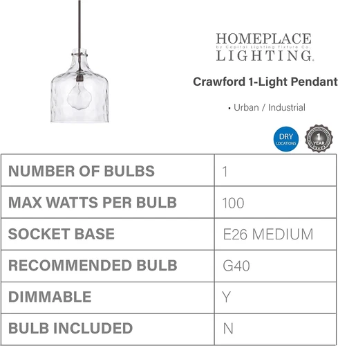 Crawford Urban Industrial Pendant Light with Clear Glass Jar, Bronze Finish - Picture 3 of 3