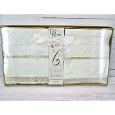 Vintage 60s Dan River Gold Embroidered Pillowcase Set Gift Box Royal Treasure