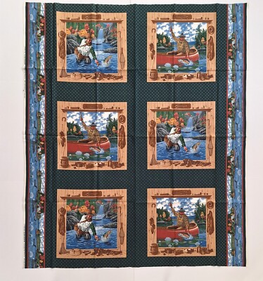 Stream Fishing 6 Blocks Pillow Panel J. Messmore Cranston Quilting Cotton Fabric