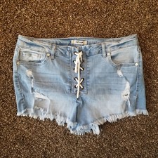 Refuge Womens Size 12 32" Waist High Rise Distressed Denim Blue Jean Shorts