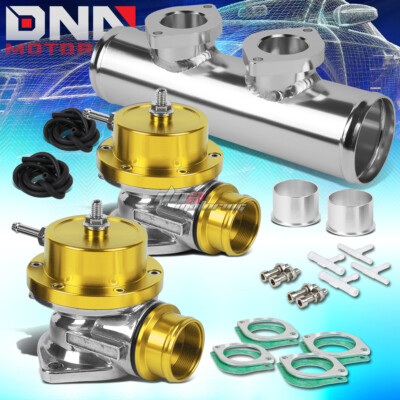 ADJUSTABLE TURBO BLOW OFF VALVE+DUAL TYPE S 2.5'' FLANGE PIPE ADAPTER PSI GOLD