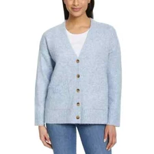 Ella Moss Women's Relaxed Boyfriend Fit Button-Up Cardigan, Blue, Size M